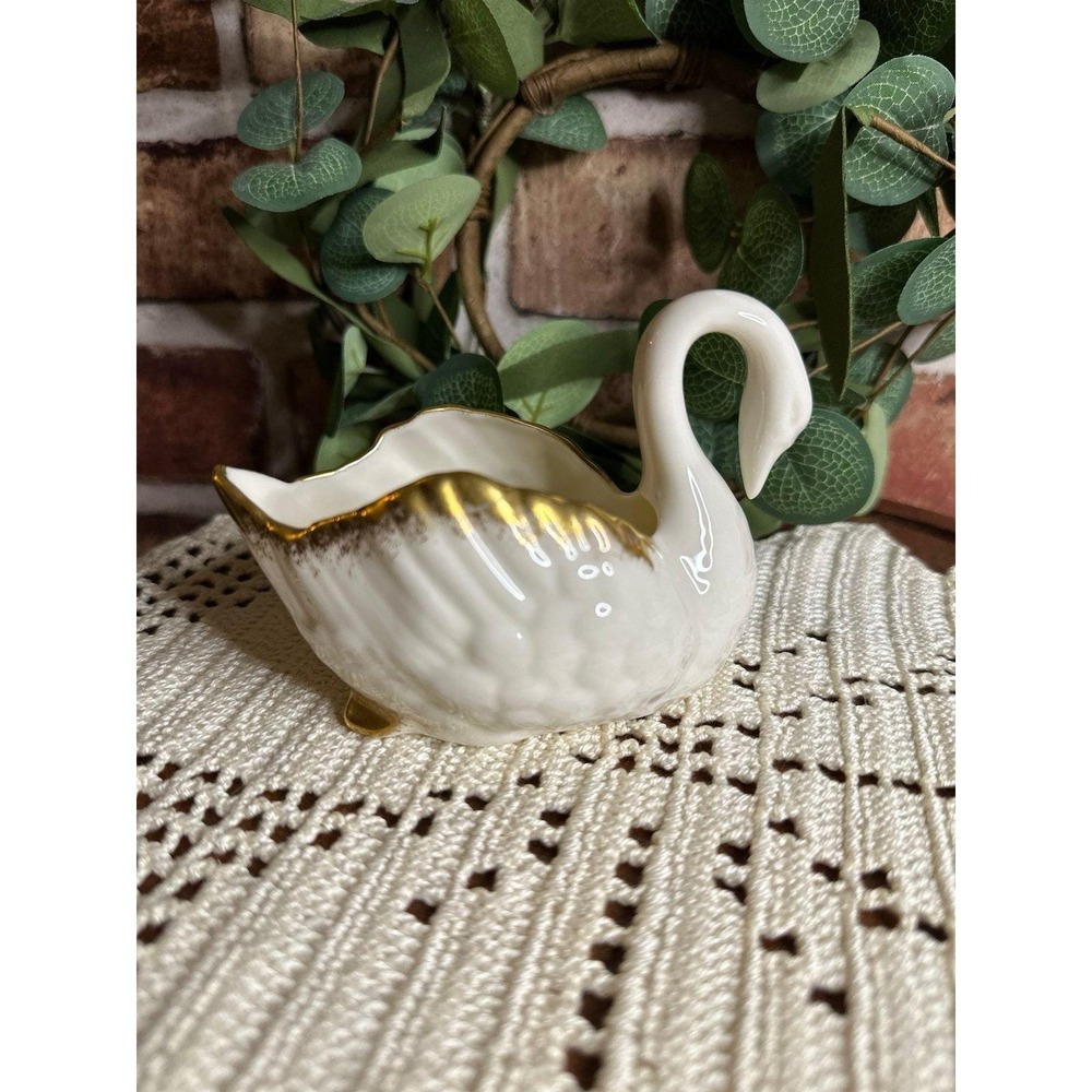 Vintage Lenox Porcelain Swan Trinket Dish/Planter with 24 Karat Gold Trim